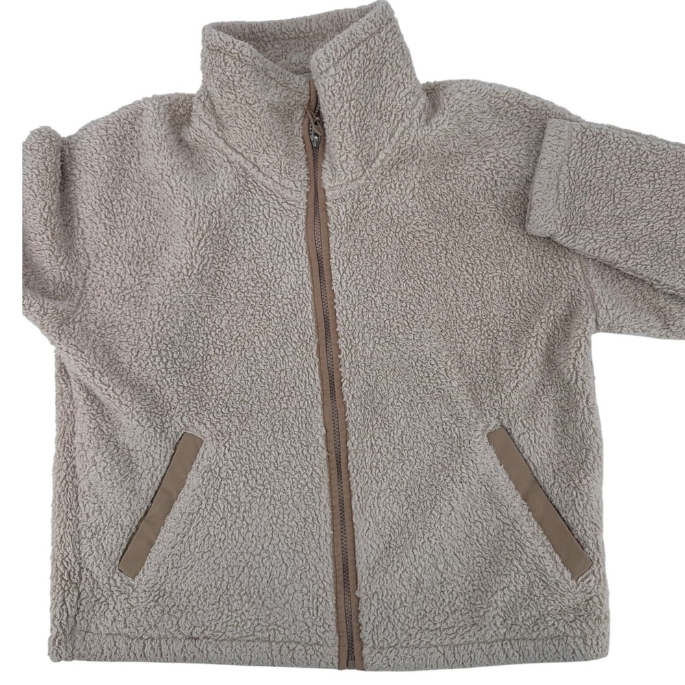 The North Face Womens High Pile Sherpa Jacket Full Zip Mock Neck Size L Beige